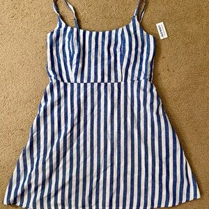 Old Navy Fit and Flare Blue and White Striped Dress